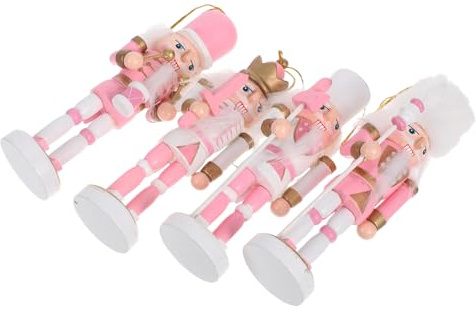 IMIKEYA 4 Piezas Nutcracker Madera Muñecos Soldados Rosa Decoración Navideña para Centro Mesa Estante Festivo