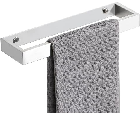 SAYAYO Porte Serviette Salle de Bain Adhésif/Montage à Vis, Robuste Support Porte Serviette Mural sans Perçage en SUS304 Acier Inoxydable pour Cuisine Lavabo, 30CM Brossé, EGJF23030-300-LS
