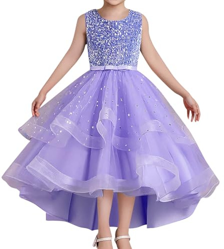 Generisch Vestito da bambina con paillette, per matrimoni, banchetti, feste, bambini, elegante pizzo, per battesimi, matrimoni, feste, ragazze, per bambini
