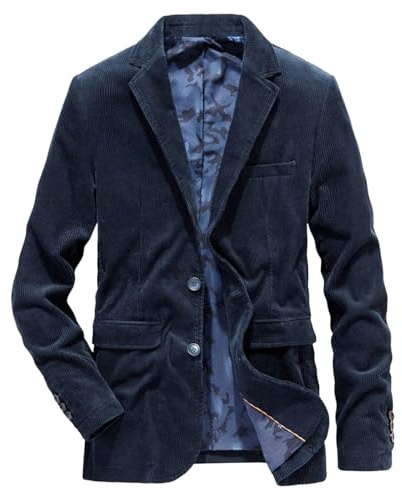 Blazer Homme Style Vintage décontracté, Veste de Costume en Velours côtelé, Veste de Sport, Bureau, Bleu Taille M