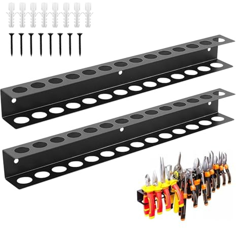 Vauki 2 soportes para herramientas de pared, 40 cm, soporte para herramientas de aleación, resistente al óxido, con 8 tornillos de expansión, soporte para destornilladores para garaje, taller y banco