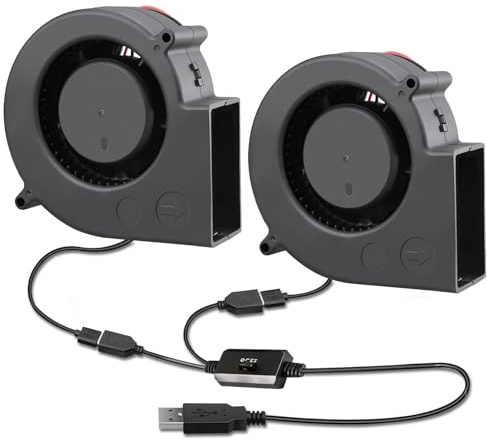 2 ventiladores radiales USB con regulador de velocidad – 12 V ventilador ventilador 75 mm – 2 en 1 ventilador radial para radiadores, PC, TV Box, Router Grill BBQ y refrigeración electrónica – 3