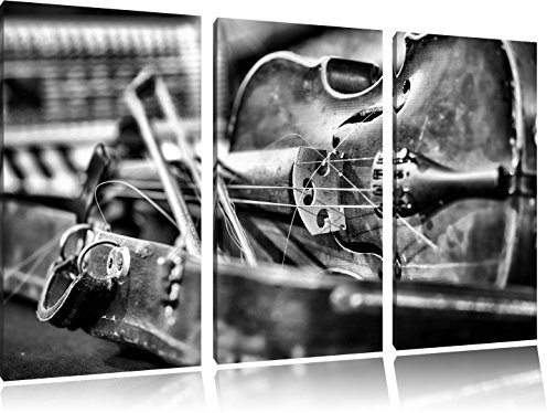 Pixxprint Alte Violine, Leinwandbild 3 Teilig, Gesamtmaß: 120x80cm, Wandbild, Dekoration, fertig gespannt, Kein Poster