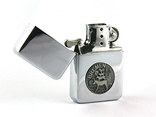 Benzin-Feuerzeug Bremer Stadtmusikanten aus Metall, silberfarben