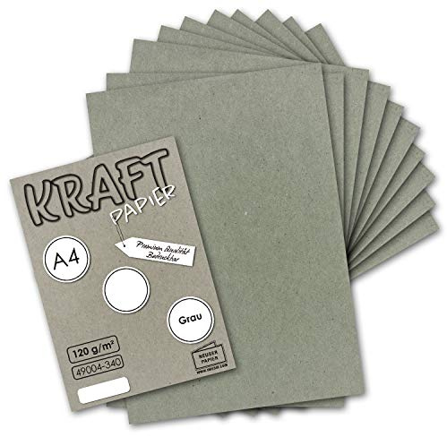 25 Blatt Vintage Kraftpapier in Grau DIN A4 120g graues Recycling-Papier, komplett ökologischer Brief-Bogen - Briefpapier UmWelt by GUSTAV NEUSER