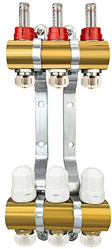 Messing Heizkreisverteiler 2-12 fach Fußbodenheizung Verteiler Heizkreise Adapter PEX (3 Heizkreise)