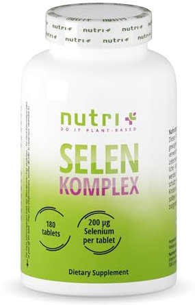 Nutri + Selen Komplex 200 µg - 180 Tabletten hochdosiert + vegan - 200 mcg Selenmethionin und Natriumselenit pro Tablette - ohne Zusatzstoffe und Jod