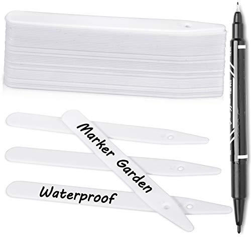 Whaline 200Pcs Thick Plastic Plant Label with Hole, White Waterproof Garden Stake Tags with 2 Marker Pen and A Roll of Twine(6 Inch)