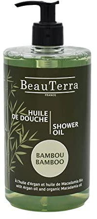 BeauTerra - Huile de Douche, 750 ml - Bambou - Sans Savon - à l'Huile d'Argan et Macadamia Bio - Hydrate et Rajeunit - Fabriqué en France