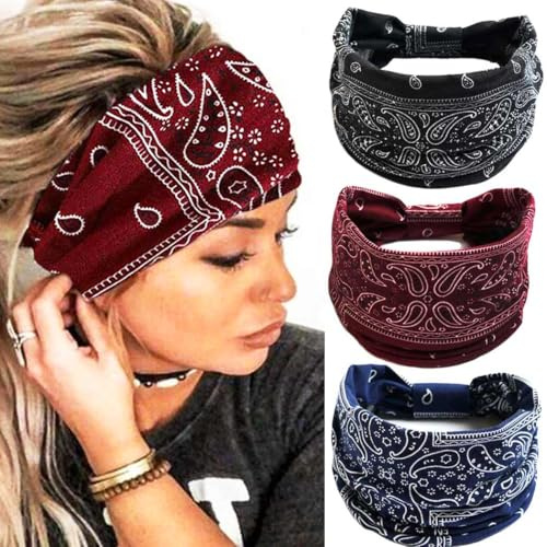 GORTIN Extra Wide Headbands for Women Boho Head Wraps Stretchy African Turban Hairband Motorcycle Hair Accessories Pack of 3