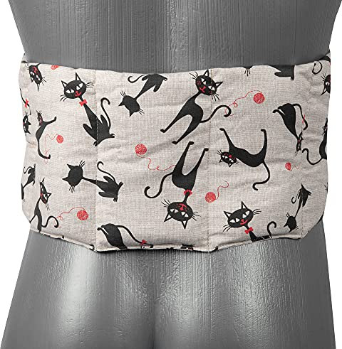 Rapssamenkissen 7-Kammer mit Band, 65x15 - Wärmekissen, Körnerkissen, Rapskissen - Kissen mit Bänder, Raps, Katze-Mimi