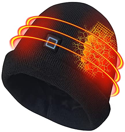 LPCRILLY Batteriebeheizte Mütze Fieberhut elektrisch wiederaufladbar, Outdoor-Wintersport beheizte Mütze Schwarze