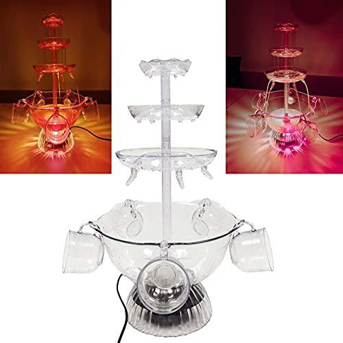 Dbtxwd 3-Stufiger Partybrunnen, Rotwein Partybrunnen, LED Leuchtgetränkebrunnen Aus Kunststoff Mit 5 Tassen Für Trinkspiele/Bar/Home Party (Color : Clear)