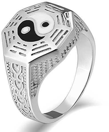 Beydodo Edelstahl Ring Männer, Silber Ring Personalisiert Punk Siegelring mit Yin Yang Gr.67 (21.3)