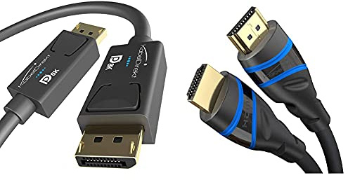 KabelDirekt – 2m – Cable DisplayPort, DP 1.4, (8K@60Hz, 144Hz, HDR10 – Ideal para monitores Gaming Negro) & – 2m – 8K HDMI 2.1 Cable HDMI Ultra High Speed, certificado (48G, 8K@60Hz, azul/negro)