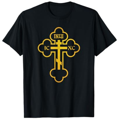 Russisches griechisches byzantinisches goldenes orthodoxes Kreuz Kruzifix T-Shirt