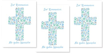Friendly Fox Karte zur Kommunion Junge, 3x Kommunionskarte mit Umschlag, Karte Kommunion Junge