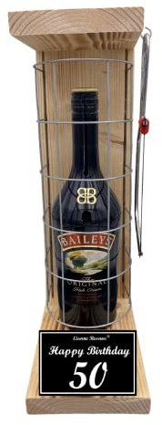 Eiserne Reserve Geschenk Baileys Geschenkset 50 Geburtstag Gitterkäfig incl. Notsäge Text s/w 50 Happy Birthday Likör (1 x 0.7 l)