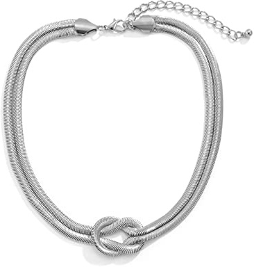 Inateannal Punk Doppelte Schicht Schlange Kette Choker Halskette Silber Knoten Fischgrätkette Halskette Hip Hop Klobige Kette Halskette Für Frauen Mädchen