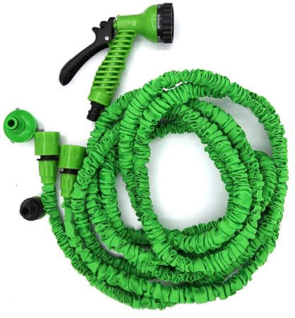 INF Flexibel trädgårdsslang, vattenslang flexibel med 7 funktioner, grön (5-15 meter)
