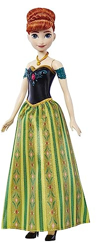 DISNEY Die Eiskönigin Singende Anna-Puppe - 30-sekündiger Song-Ausschnitt, klassisches Schlossoutfit, abnehmbarer weicher Rock, kämmbare Haare, für Kinder ab 3 Jahren, Spanisch Version, HMG43