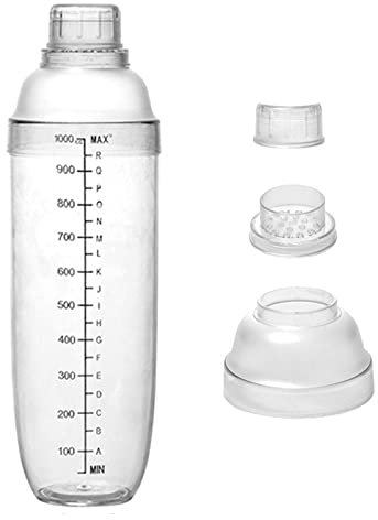 FEOOWV Coctelera de plástico de cuatro etapas mejorada, mezclador de bebidas de mano, taza de coctelera Boba con escalas, herramienta de barra transparente (1, 32 onzas)