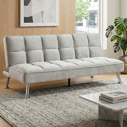 Mendler Sofa HWC-K21, Klappsofa Couch Schlafsofa, Nosagfederung Schlaffunktion Liegefläche 181x107cm - Samt, grau