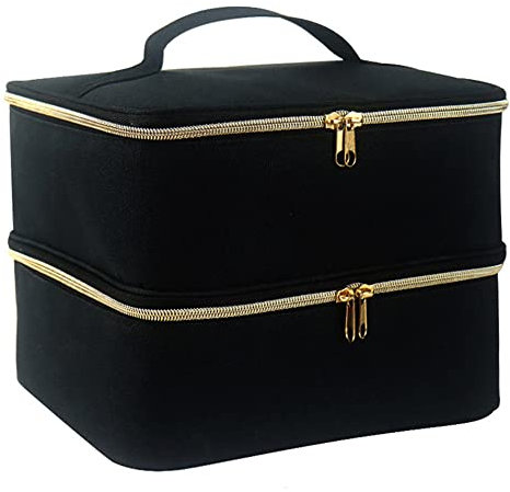 SUCCEASY Nail Organizer Bag - Double Layer Storage, 30 Grid Holder for Manicure Tools, Beauty & Lipstick (Black)