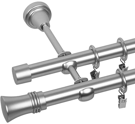 RENA Gardinenstange Vorhangstange 2-läufig - 19 mm - aus Metall - Lautlose Rollen - Komplettset - Chrom Matt 300cm |Prince
