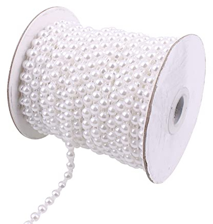 FSSTUD 9 Meters 10 mm Half Round Faux Pearl Strand Bead Garland String Craft Bead Roll Strand Flat Back Bead Roll for Wedding Party Decoration White