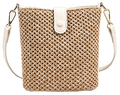 Women Straw Crossbody Bag Beach Handmade Rattan Shoulder Bags Hand Woven Leather Straps Straw Clutch Purse Vacation | Straw
