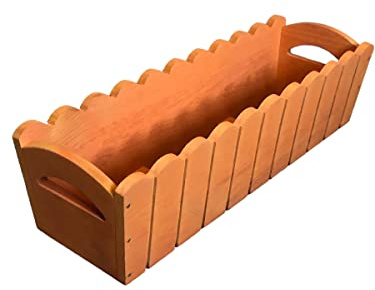 weeco Gefräster Holzblumentopf 65cm mit zusätzlicher Kunststoffbox im Inneren Set. Gartentopf Ideal für Terrasse, Balkon, Fensterbank oder Küchenarbeitsplatte. Blumenkasten (Orange)