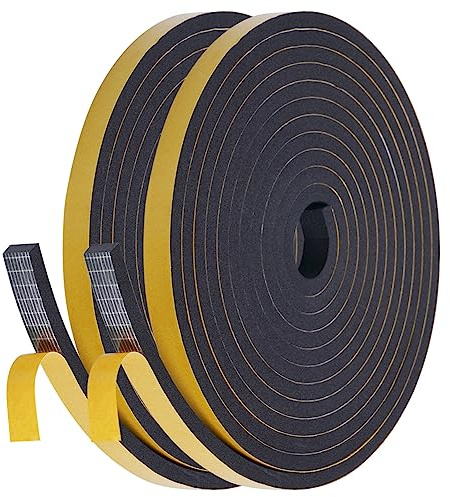 flintronic Dichtungsband für Türen Fenster 12mm(B) x6mm(D)8m(L) Selbstklebend Schaumstoffband Türdichtung Fenster, Gummidichtung für Kollision Siegel Schalldämmung Schwarz (2 Rollen je 4m lang)