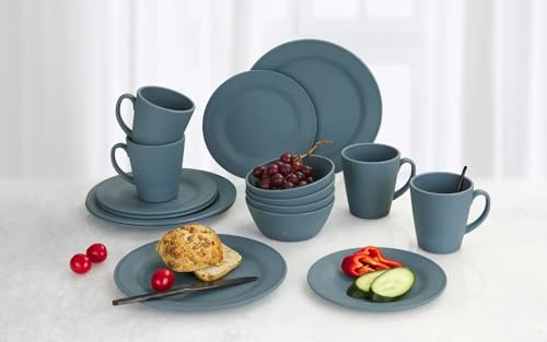 BERGER | Set Piatti 16 Pezzi da Campeggio e Picnic, Servizio Piatti in Polipropilene per 4 Persone, Piatti Plastica Rigida Lavabili, Impilabili, Facili da Pulire, Adatti al Microonde e Resistenti, Blu