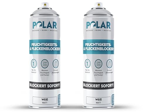 Polar Damp & Stain Block Spray | Matt White Spray Paint - 2 x 500ml | One Coat Anti Mould Spray | Damp Proof Paint for Internal Walls, Wood, Stone & Brick | Stain Blocker Paint for Ceiling