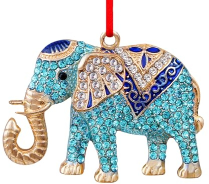 D24TIME Elephant Christmas Ornament - Metal Teal Ornament for Christmas Tree Friendship Sisterhood Elephant Ornaments for Women Kids Home Decorations Hanging Gifts