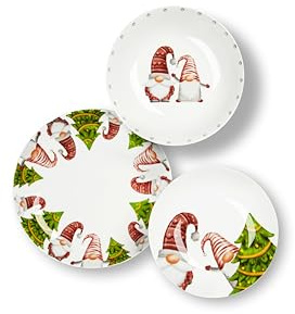 Excelsa Gnomo Friends Servizio Piatti 12 Pezzi, Porcellana, Finitura Opaca