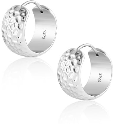 Silber 925 Creolen Ohrring für Damen, Klein Breite Creolen Ohrring Silber Gehämmerte Klobige Creolen Hypoallergene Sterling Silber breite Huggie-Creolen leichte Creolen für den Alltag für Frauen