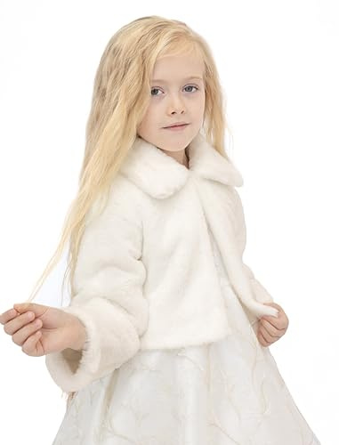 Lilax Girls Cozy Faux Fur Bolero Dress Coat (6 Years, Cream)