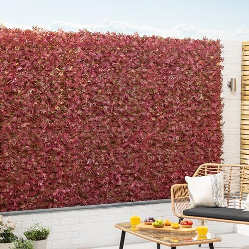 CHRISTOW Artificial Red Acer Trellis, Expanding Garden Privacy Screening, Decorative Willow Fence Wall Screen, Expandable Natural Willow Fencing Panel, Faux Leaf Outdoor Hedge, UV Stabilised 1m x 2m