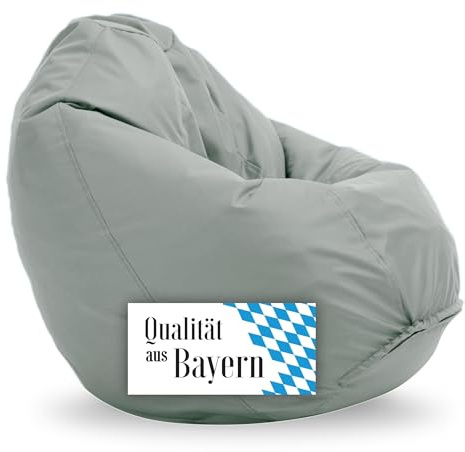 Bruni Puf Classico L en color gris roca – Puf XL con saco interior para leer, funda extraíble, apto para alimentos, perlas EPS como relleno de bean bag, fabricado en Alemania