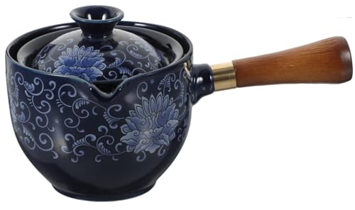 Amosfun Tetera Giratoria Gongfu De Porcelana China Tetera Tradicional Con Asa Lateral Dispensador De Té Cerámico Para Hogar Y Oficina 6.69X4.33X3.93 in
