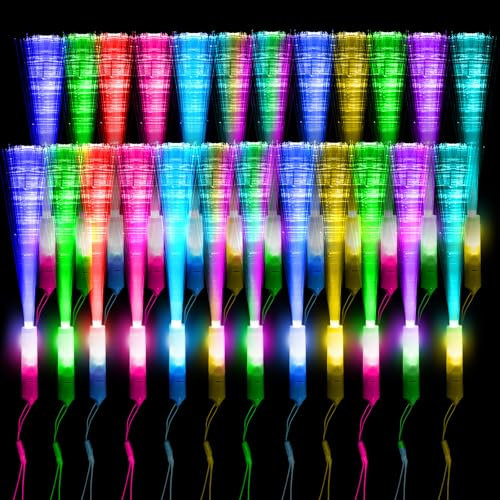 Bâtons Lumineux en Fibre Optique - 12 Batons Lumineux LED avec Piles, Jouets Cadeaux pour Adultes et Enfants, Parfait pour les Fêtes, Discothèques, Concerts, Clubs, Carnavals, Mariages (24pcs)