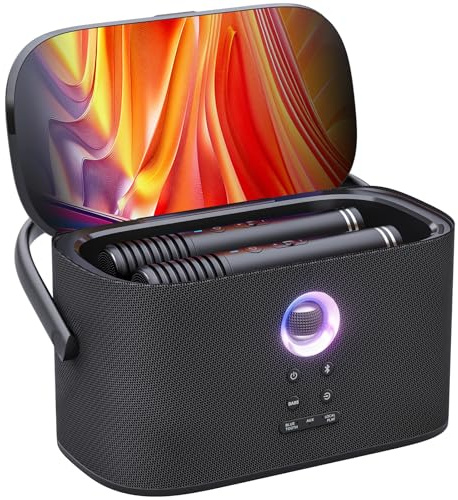 Ikarao Portable Karaoke Machine for Adults, Built-in Lyrics Display and Screen, 2 Self-Charging Wireless Microphones, Karaoke App, 140W Speaker, Connects to TV for Home Party Birthday Outdoor Camping