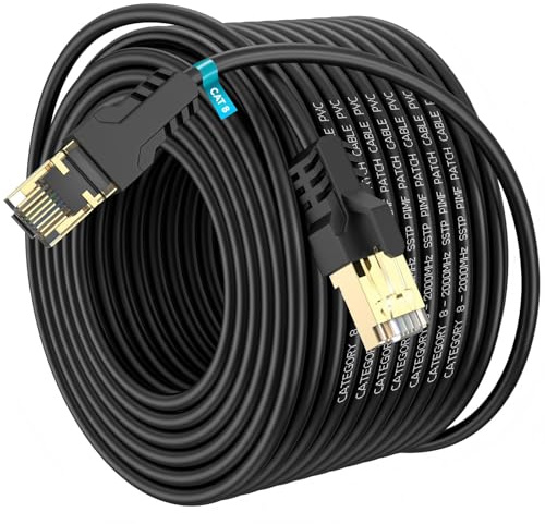 YSONG Câble Ethernet Cat 8 100m, Haute Vitesse 40 Gbit/s, 2000 MHz, 26 AWG, Cable RJ45 Plaqué Or, Pour Routeur/PC/Jeux/Modem, Plus Rapide que Cat7/Cat6/Cat5