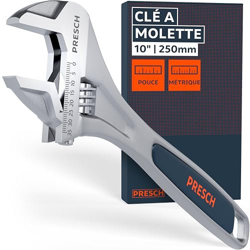 PRESCH Chiave inglese regolabile 250mm - Scala incisa al laser 35mm (metrica e pollice) - Fresata di precisione per una presa ottimale - Robusta chiave a rullino ad ago - Utensile di alta gamma