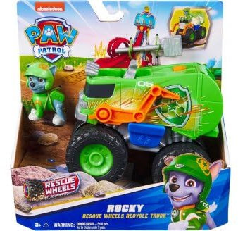 cavernedesjouets Coffret pour Pat Patrouille Rocky + véhicule Tout Terrain Wheels Transformable - Set Figurine et véhicule avec Carte Tigre