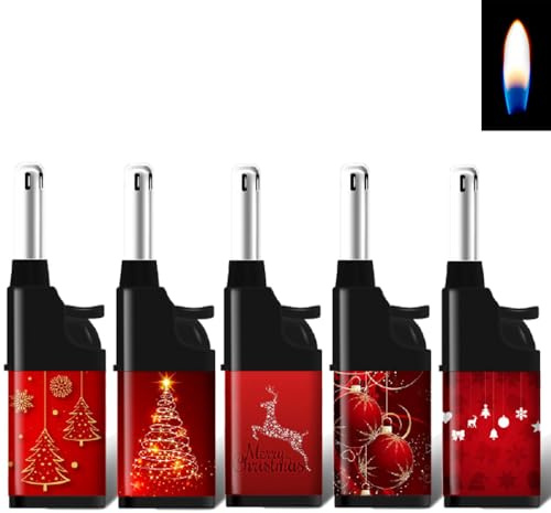 5X Stabfeuerzeug 10,5cm Candle Light Kerzenanzünder Softflamme Gas Feuerzeug BBQ Anzünder wiederbefüllbar (Christmas Red)