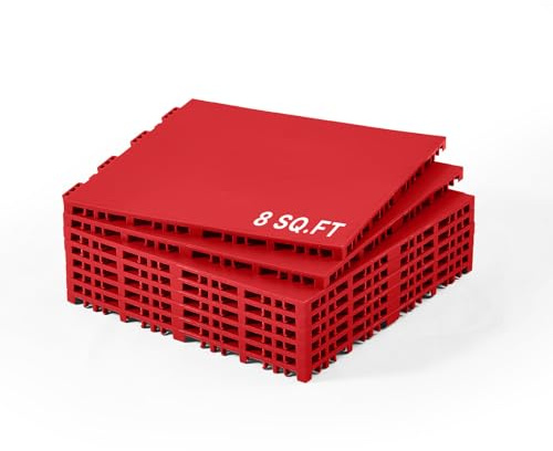 VEVOR Azulejos de Suelo para Hockey sobre Césped Artificial, 8 Piezas, Superficie de Entrenamiento Versátil Entrelazada, Baldosas para Pista de Baile, (Rojo, 8 Pies Cuadrados/Caja), 315 x 315 x 16 mm