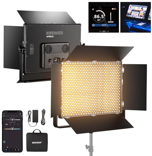 NEEWER 150W Bi Color LED Panel Video Light Kit, 1440 LEDs 49500Lux@0.5m 2500K-8500K CRI96+/TLCI97+ 0-100% Dimming APP/2.4G/Panel/DMX Control for Pro Studio Photography Recording Stage Lighting, AP150B